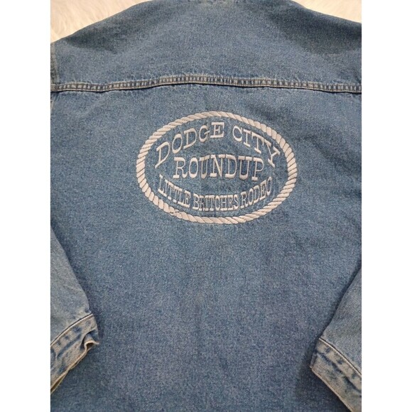 Port Authority Denim Jacket Size L Made in USA Embroidered Dodge City Roundup - Picture 9 of 10